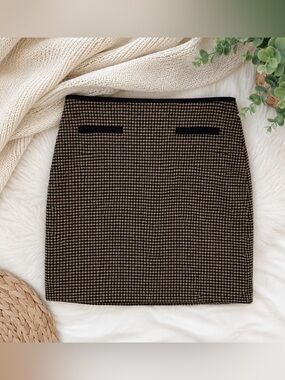 ISDA & Co Houndstooth Wool Blend Pencil Skirt Size 10 Black & Tan